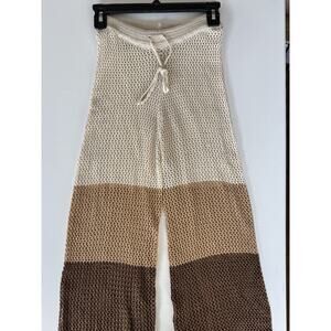 Boho Crochet Knit Pants Ombre Neutral Tones Drawstring Waist Beach Lounge